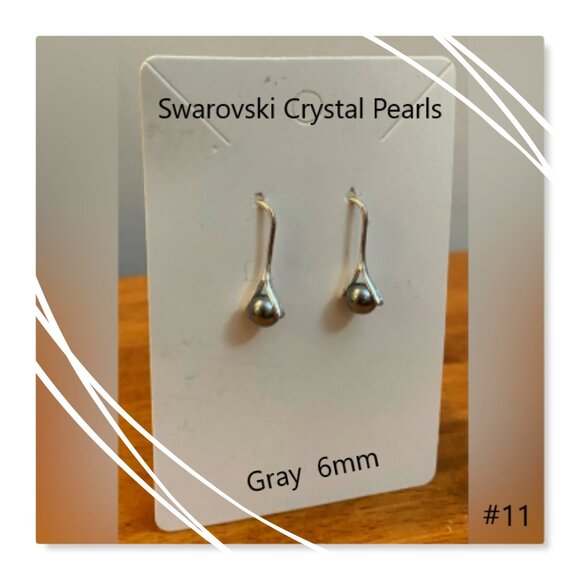 #11 Swarovski Grey Crystal Pearl earrings NEW - Picture 1 of 5